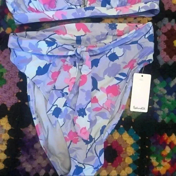NWT Splendid Floral Print High Waist Bikini Set V Neck Two Piece Swimsuit - Picture 8 of 12